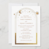 天空ホワイト金ゴールドサンスタームーン宇宙 招待状 (正面)