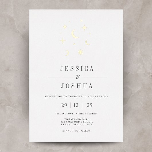 天空ミニマル星月エレガント 箔招待状