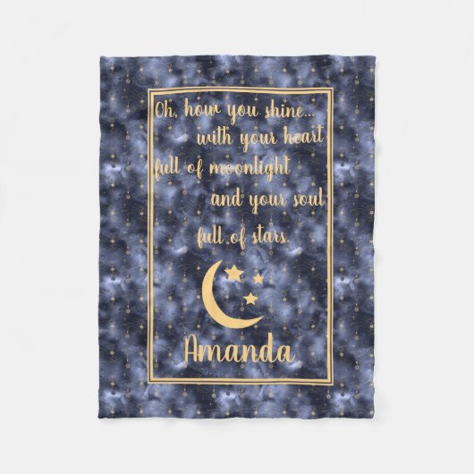 天空ムーンスターズネイビー フリースブランケット (正面)