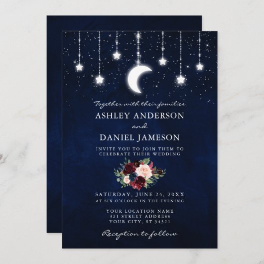 天空ムーンスターズフローラライト写真 招待状 (正面/裏面)