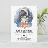 天空モダン童宇宙飛行士ボーイ誕生日 招待状 (スタンド正面)