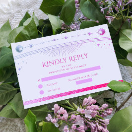 天空ラベンダーピンクサンムーンスター結婚ズ 出欠カード