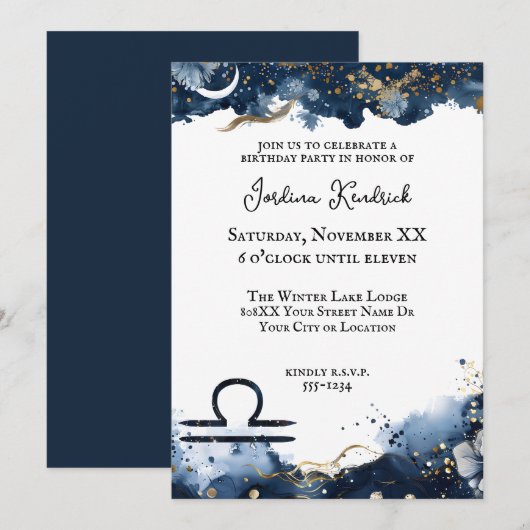 天空占星術天秤座誕生日 招待状 (正面/裏面)