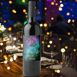 天空宇宙星空金ゴールドスター結婚ズ ワインラベル