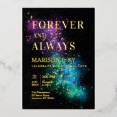 天空宇宙星空金ゴールドスター結婚ズ 箔招待状 (正面)