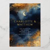 天空抽象芸術ブルーゴールデンムーンセーブ 箔招待状 (正面)