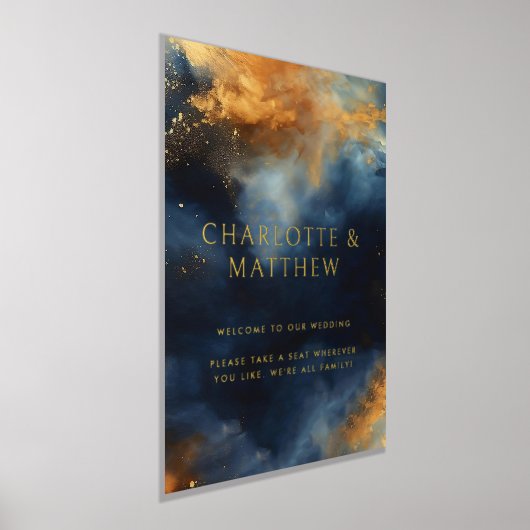 天空抽象芸術ブルーゴールデン結婚ズウェルカム 箔ポスター (レイダウン)