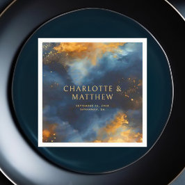 天空抽象芸術ブルーゴールデン結婚ナーズ スタンダードカクテルナプキン