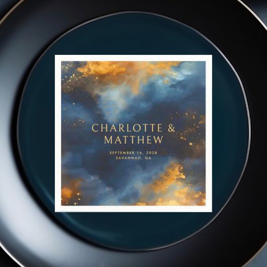 天空抽象芸術ブルーゴールデン結婚ナーズ スタンダードカクテルナプキン