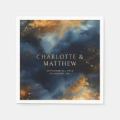 天空抽象芸術ブルーゴールデン結婚ナーズ スタンダードカクテルナプキン (正面)