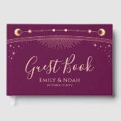 天空明るい赤紫色金ゴールドサンムーンスターズ結婚ズ ゲストブック (正面)