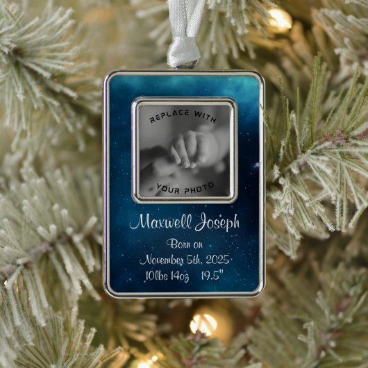 天空深いブルーアウタスペース誕生記念 シルバープレートフレームオーナメント (ツリー)