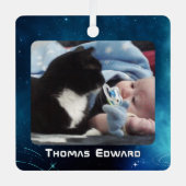 天空深いブルーアウタースペースベビー誕生 メタルオーナメント (正面)