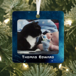 天空深いブルーアウタースペースベビー誕生 メタルオーナメント