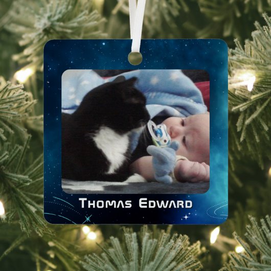 天空深いブルーアウタースペースベビー誕生 メタルオーナメント (インサイチュ)