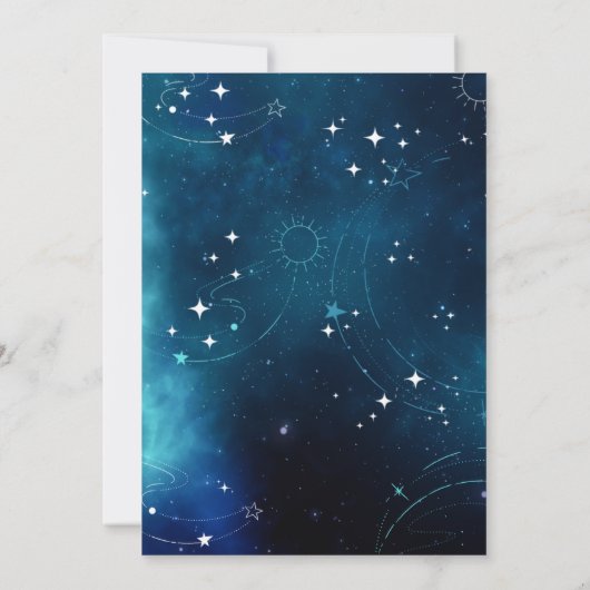 天空深いブルーアウタースペース生まれたばかりの誕生 案内状 (裏面)