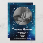 天空深いブルーアウタースペース生まれたばかりの誕生 案内状 (正面/裏面)