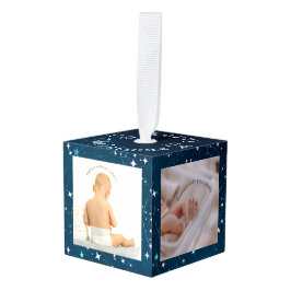 天空深いブルーアウタースペース誕生詳細 キューブオーナメント