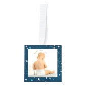 天空深いブルーアウタースペース誕生詳細 キューブオーナメント (正面)