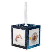 天空深いブルーアウタースペース誕生詳細 キューブオーナメント (裏面アングル)