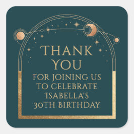 天空誕生日グリーン金ゴールドサンキュー スクエアシール