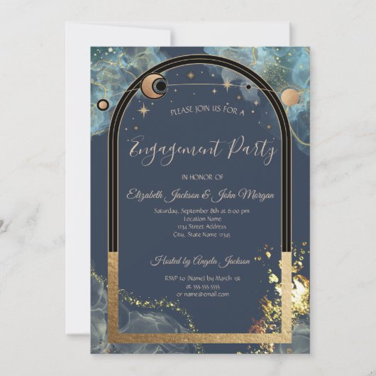 天空金ゴールドサンアンドムーン金ゴールドグリッター 招待状 (正面)