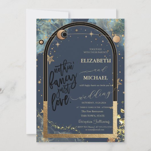 天空金ゴールドサンムーングリッタースター結婚ズ 招待状 (正面)