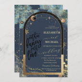 天空金ゴールドサンムーングリッタースター結婚ズ 招待状 (正面/裏面)