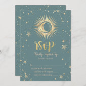 天空金ゴールドサンムーンスターズミントグリーンsvp 招待状 (正面/裏面)