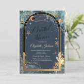 天空金ゴールドサンムーン金ゴールドグリッターブライダルシャワー 招待状 (スタンド正面)