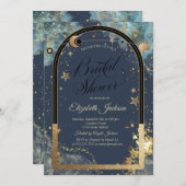 天空金ゴールドサンムーン金ゴールドグリッターブライダルシャワー 招待状 (正面/裏面)