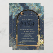 天空金ゴールドサンムーン金ゴールドグリッター婚約 招待状 (正面/裏面)