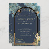 天空金ゴールドサンムーン金ゴールド結婚グリッター 招待状 (正面/裏面)