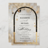 天空金ゴールドスターサンムーン銀河系結婚ズ 招待状 (正面/裏面)