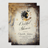 天空金ゴールドスタームーンズダークブライダルシャワー 招待状 (正面/裏面)