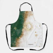 天空金ゴールド太陽と月の星の緑 エプロン (正面)