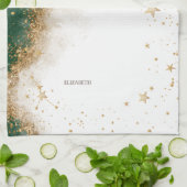 天空金ゴールド太陽と月の星の緑 キッチンタオル (折り畳み)