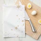 天空金ゴールド太陽と月の星の緑 キッチンタオル (四つ折り)