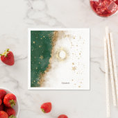 天空金ゴールド太陽と月の星の緑 スタンダードカクテルナプキン (インサイチュ)