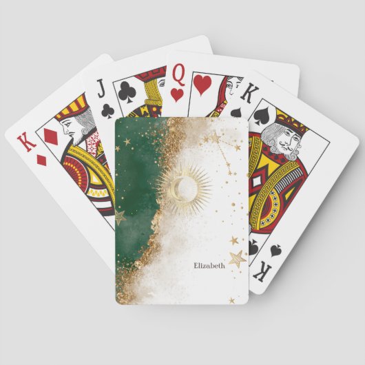 天空金ゴールド太陽と月の星の緑 トランプ (裏面)