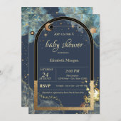 天空金ゴールド太陽の月金ゴールドグリッターベビーシャワー 招待状 (正面/裏面)