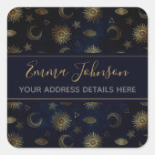 天空金ゴールド太陽ムーンスターズ スクエアシール (正面)