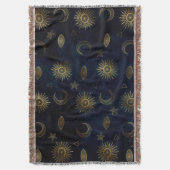 天空金ゴールド太陽ムーンスターズ スローブランケット (正面縦)