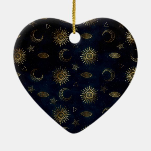 天空金ゴールド太陽ムーンスターズ セラミックオーナメント (裏面)