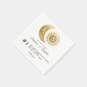 天空金ゴールド太陽ムーンモノグラムクレストおもしろいファクト スタンダードカクテルナプキン (角)