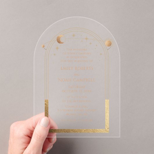 天空金ゴールド太陽月結婚天文学 アクリル招待状 (インサイチュ (ポータブル))
