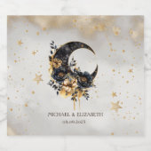 天空金ゴールド星フローラムーン スパークリングワインラベル (シングルラベル)