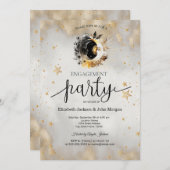 天空金ゴールド星月花婚約 招待状 (正面/裏面)