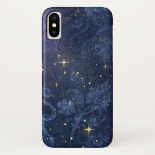 天空金ゴールド星青フローラフェックフェード文字 iPhone X ケース