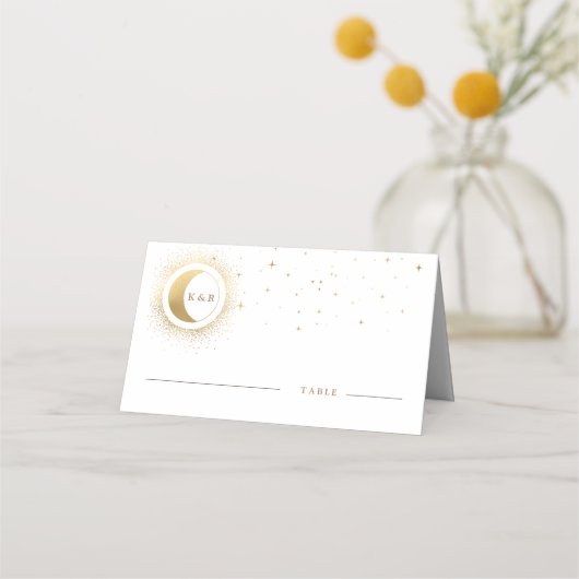 天空金ゴールド結婚ムーン座席表 プレイスカード (正面)